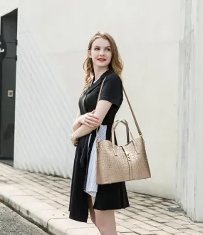 Brand New Woman Crocodile Printed PU Leather Plain Handbag Set(4)