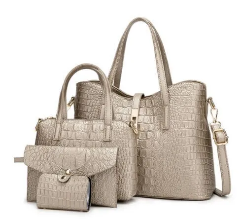 Brand New Woman Crocodile Printed PU Leather Plain Handbag Set(4)