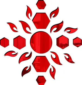KC Decor Mirror Red Acrylic Sun Flower with Hexagon Design Wall Acrylic Sticker for Hoe Wall Decoration (Mirror Colorful)