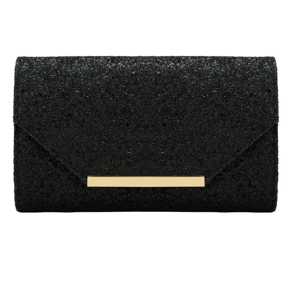 Sequined Envelope Gold Clutch Bags with Chain Wedding Party Clutches