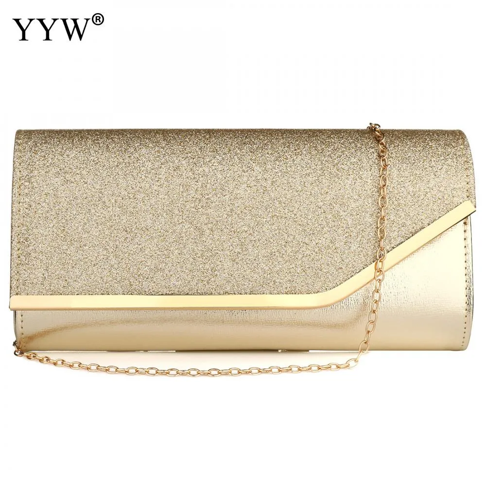 Sequined Envelope Gold Clutch Bags with Chain Wedding Party Clutches