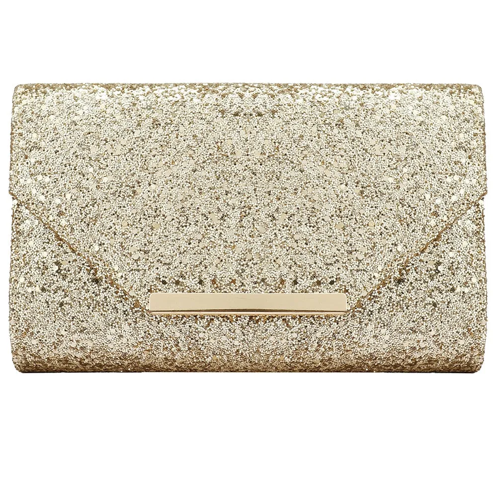 Sequined Envelope Gold Clutch Bags with Chain Wedding Party Clutches