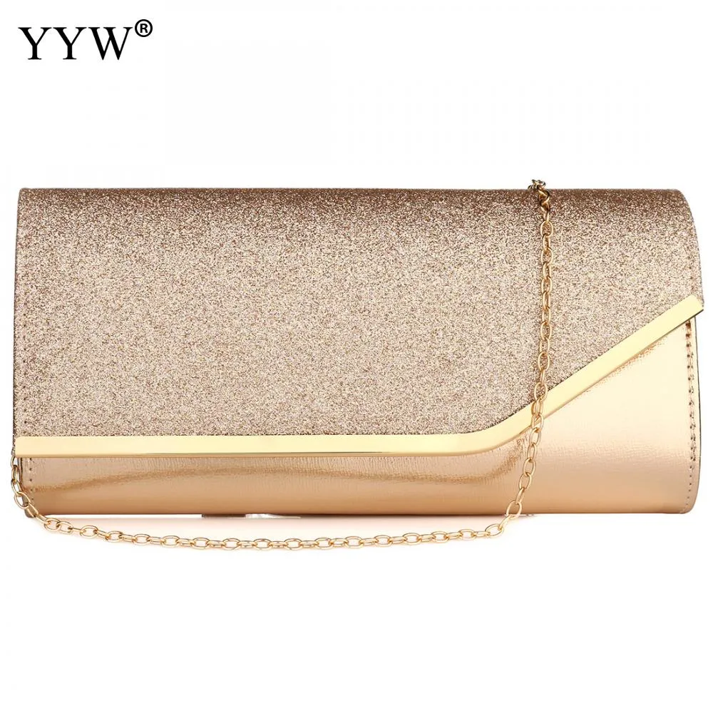 Sequined Envelope Gold Clutch Bags with Chain Wedding Party Clutches