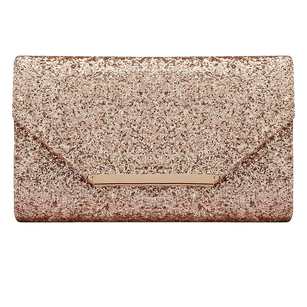 Sequined Envelope Gold Clutch Bags with Chain Wedding Party Clutches