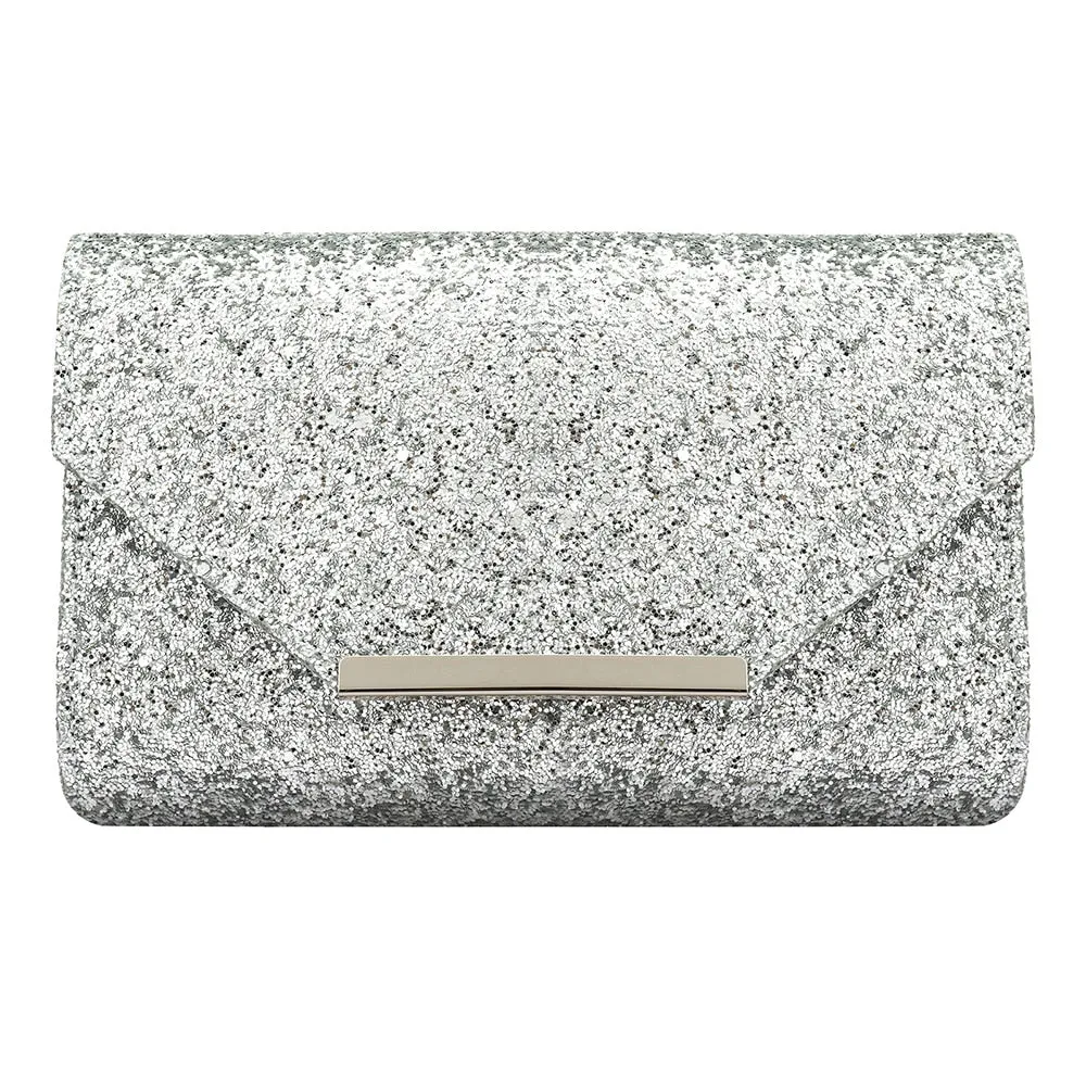 Sequined Envelope Gold Clutch Bags with Chain Wedding Party Clutches