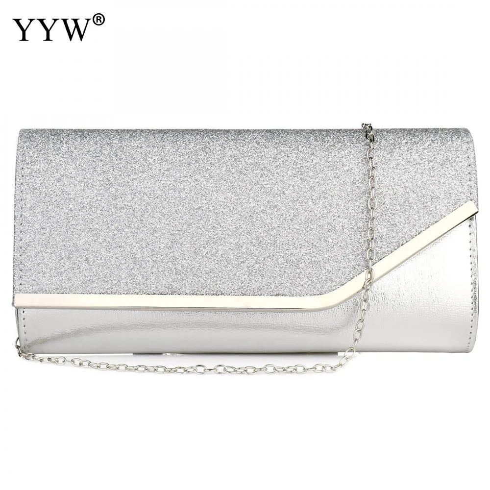 Sequined Envelope Gold Clutch Bags with Chain Wedding Party Clutches