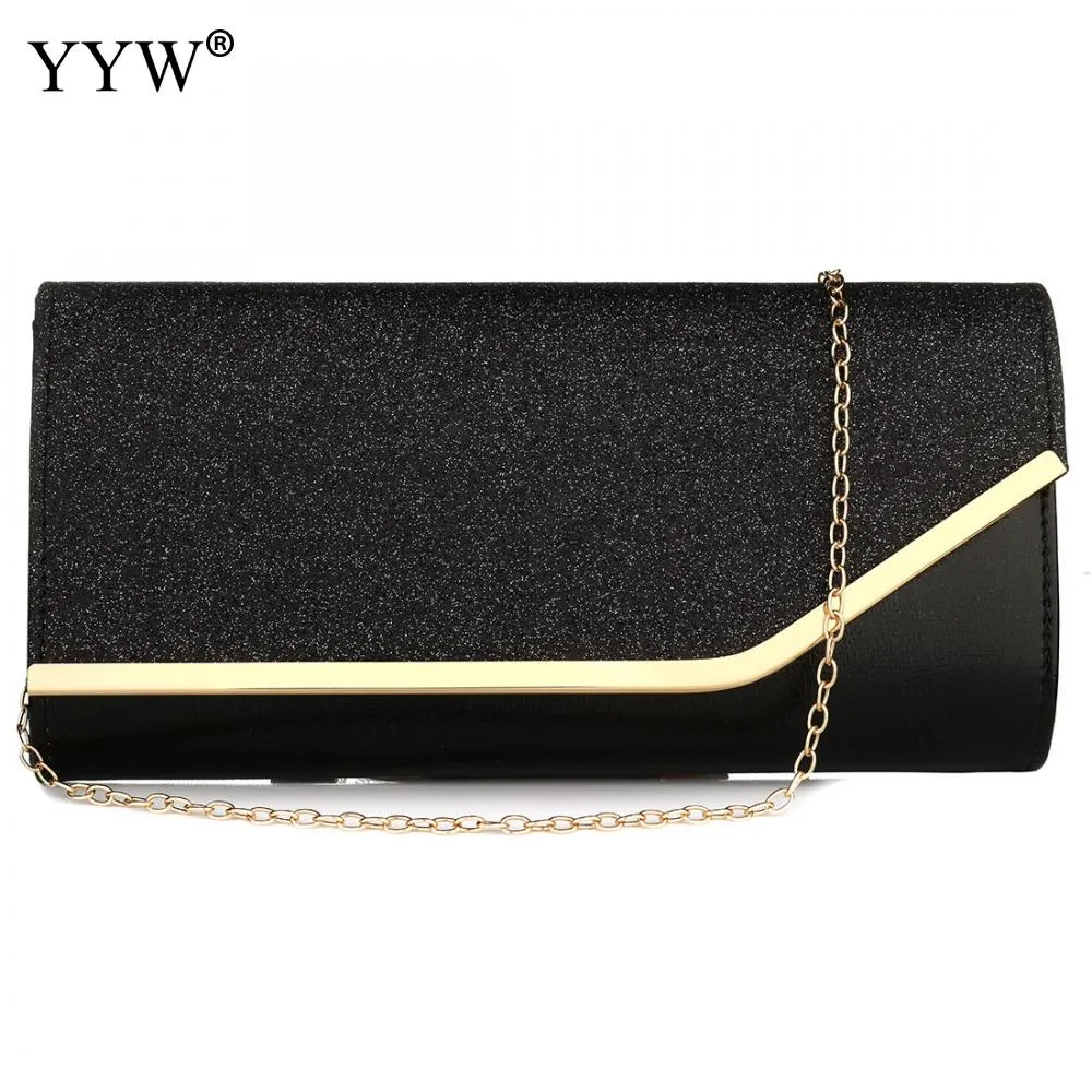 Sequined Envelope Gold Clutch Bags with Chain Wedding Party Clutches