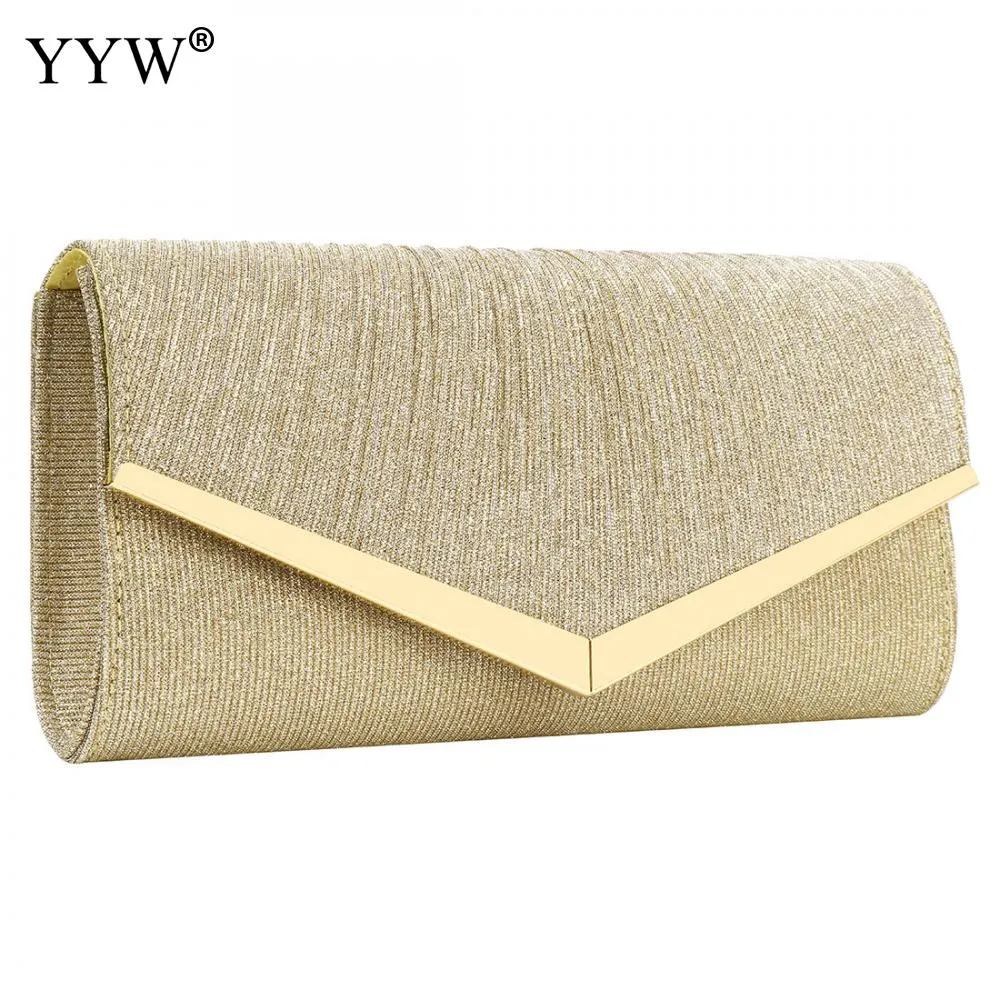 Sequined Envelope Gold Clutch Bags with Chain Wedding Party Clutches