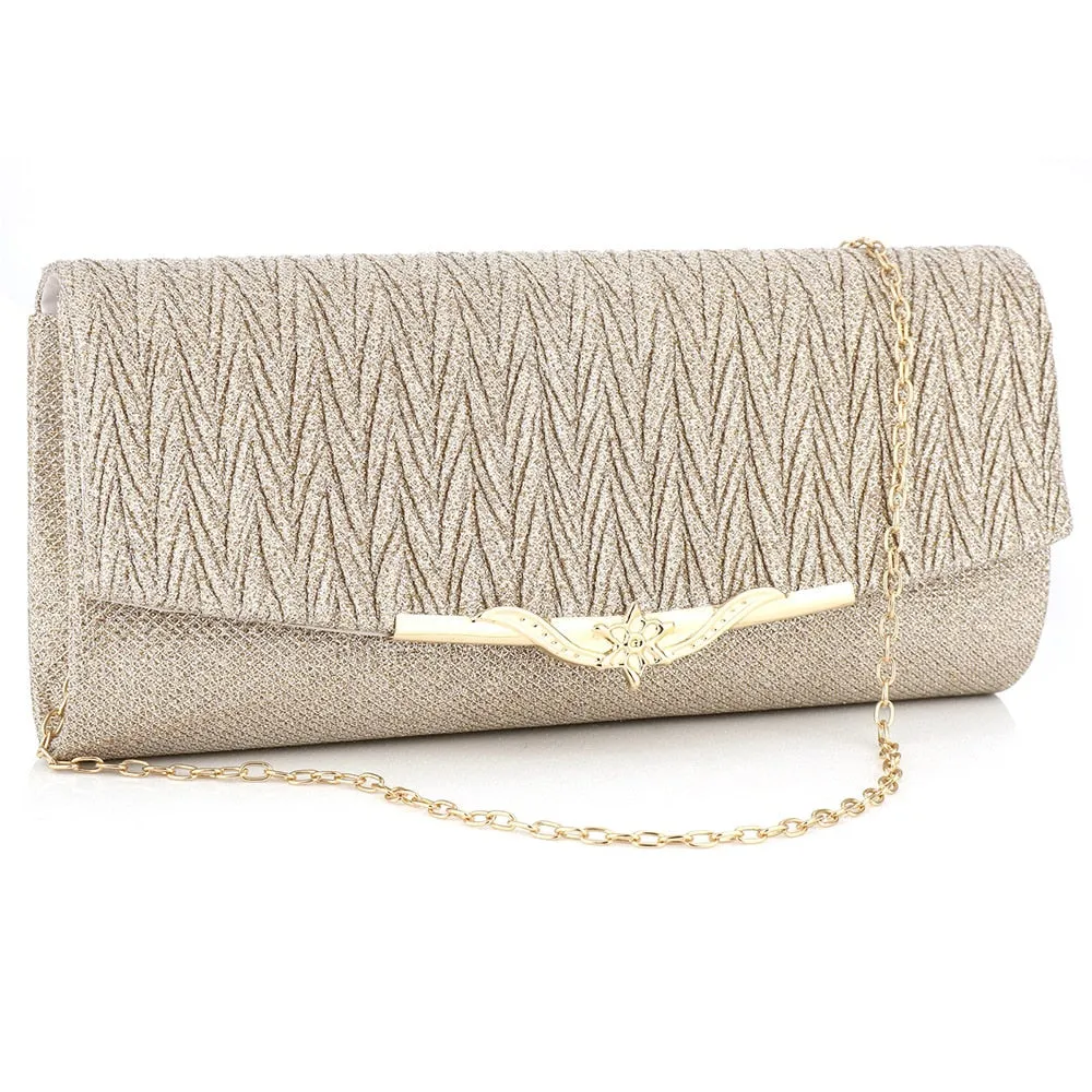 Sequined Envelope Gold Clutch Bags with Chain Wedding Party Clutches