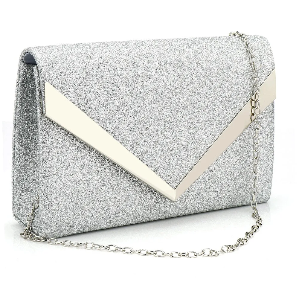 Sequined Envelope Gold Clutch Bags with Chain Wedding Party Clutches