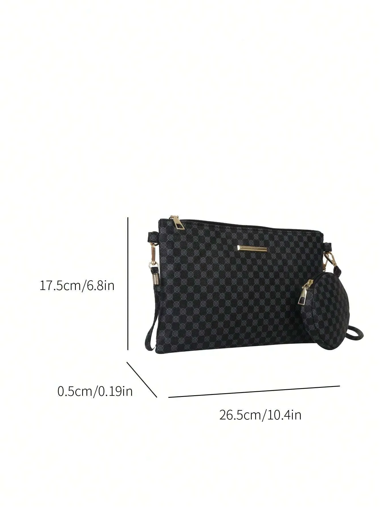 SHEIN Geometric Pattern Square Bag With Coin Purse Metal Decor Zipper PU
