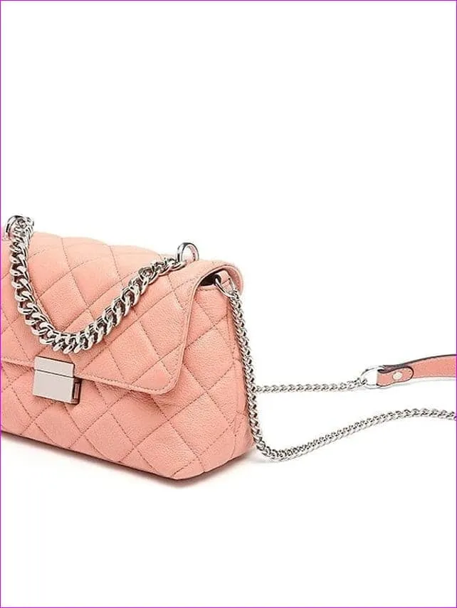 Women's Chain Nappa Leather Crossbody Bag Lattice Blue / Black / Blushing Pink