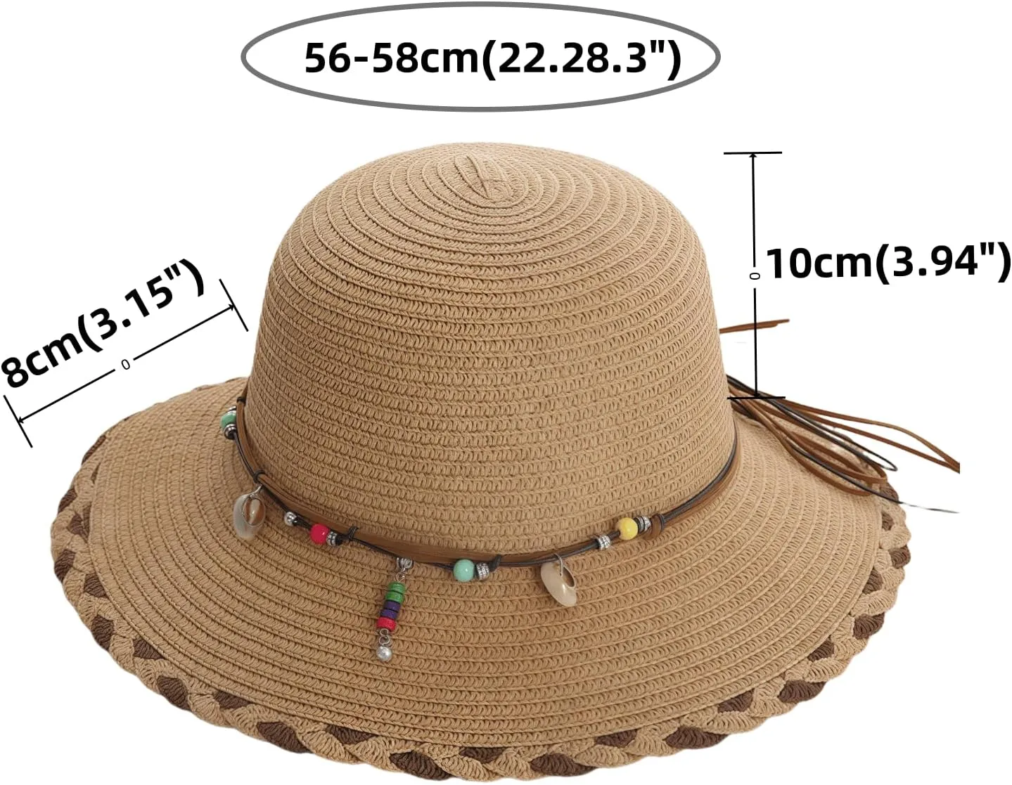 Women's Wide Brim Sun Hat Straw Beach Hat Summer Visor Cap for Outdoor